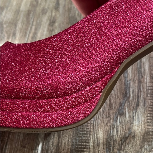 Betsey Johnson for Torrid Pink Glitter Bow Back Chunky Heels | Size 11 Wide - Picture 14 of 16